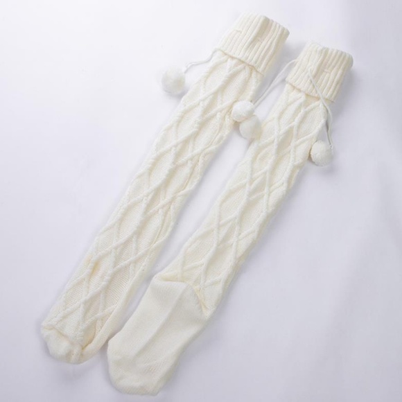 ❤️NEW Sexy Knit Over the Knee Stockings W/Pom Pom - Picture 3 of 4